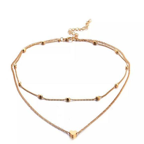 Dainty Gold Heart Ball Chain Choker Necklace - Picture 6 of 7